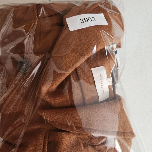 Camel Brown Longline Coat With Leopard-Print Lining Single-Button Closure Skies - Picture 15 of 15